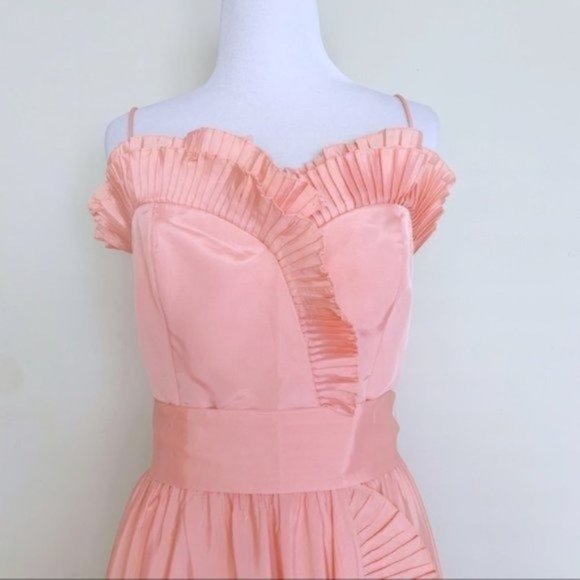 Vintage 80s Lillie Rubin x Albert Capraro Pink Ruffle Formal Dress Gown XXS/XS - Picture 3 of 13